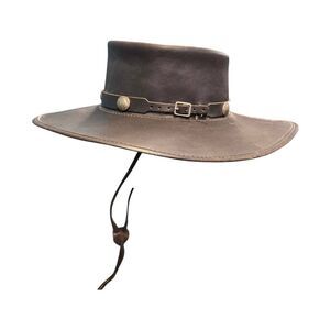 San Zeno Black Leather Cowboy Hat Mens Size M/L Buffalo Buttins Vintage Genuine